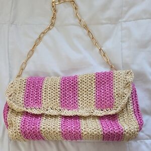 Pink and Cream Crochet Shoulder Bag